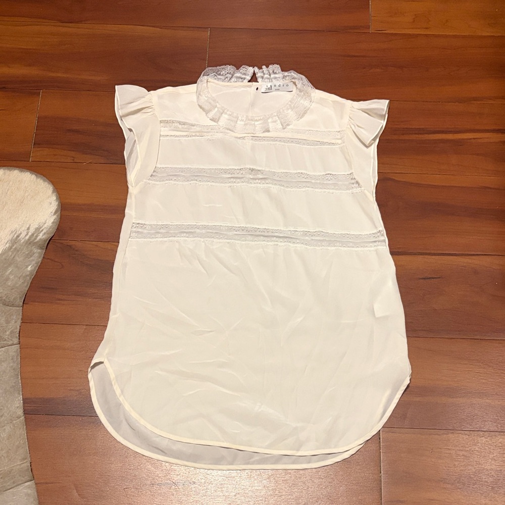 Sandro Ivory Lace Trim Blouse Sz  1